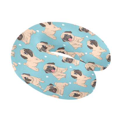 Pug Pattern Print Design A03 U-Shaped Travel Neck Pillow