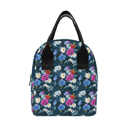 Floral Blue Themed Print Insulated Lunch Bag
