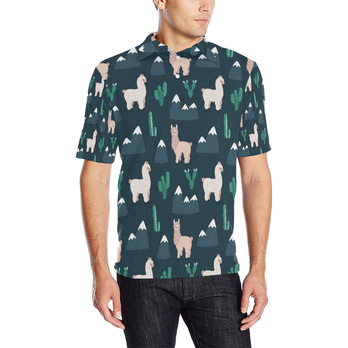 Llama Pattern Print Design 06 Men Polo Shirt