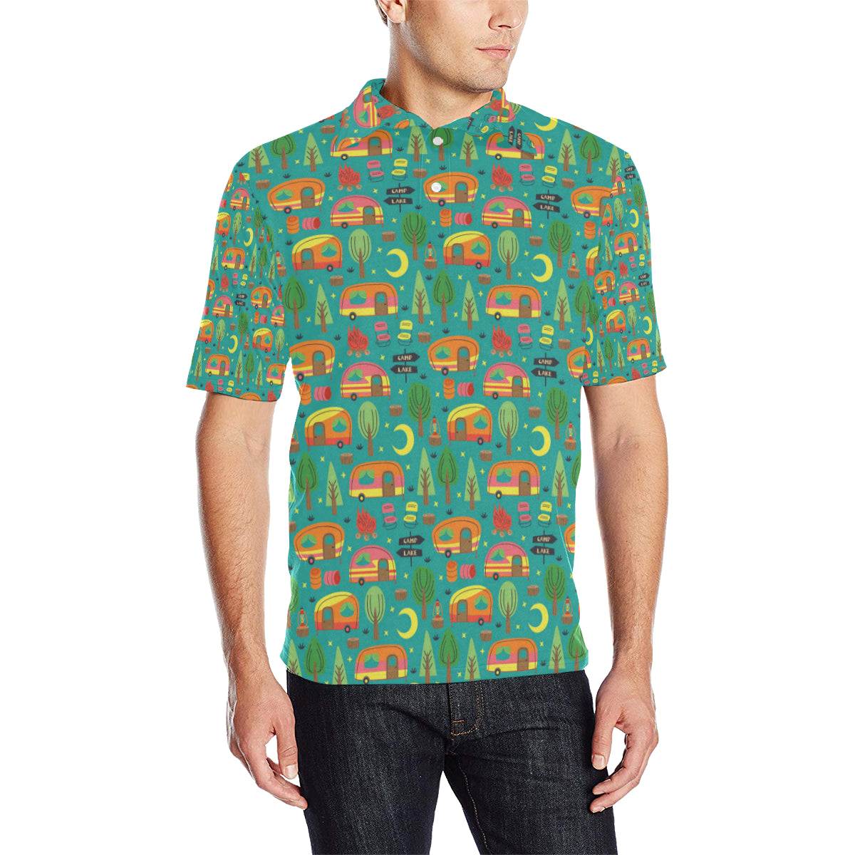 Camping Camper Pattern Print Design 05 Men Polo Shirt