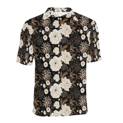 Peony Pattern Print Design A02 Men Polo Shirt