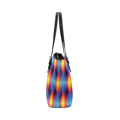 Flame Fire Blue Design Print Leather Tote Bag