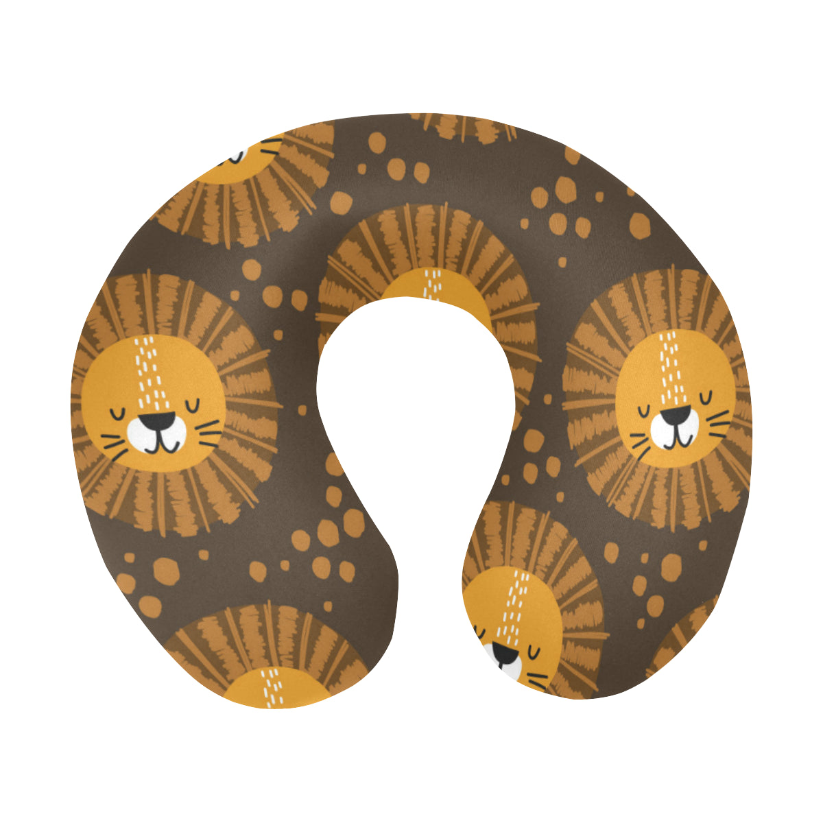 Lion Cartoon Pattern Print Design 01 U-Shaped Travel Neck Pillow