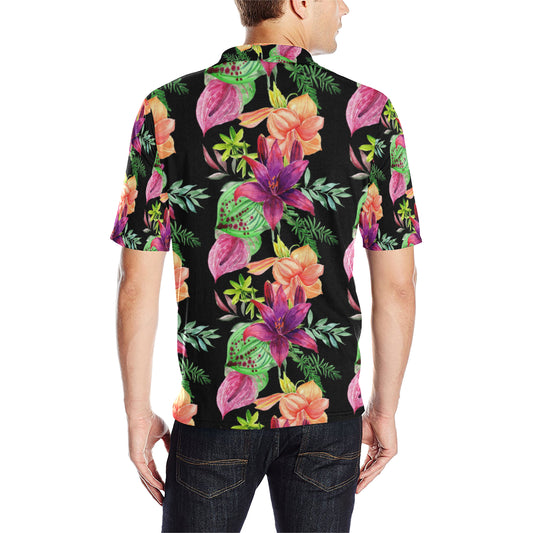 Amaryllis Pattern Print Design AL09 Men Polo Shirt