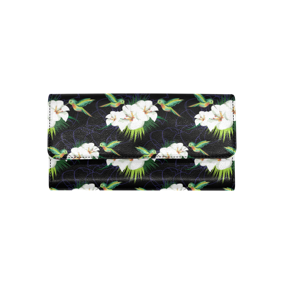 Hummingbird with Flower Pattern Print Design 03 Women's Trifold Wallet