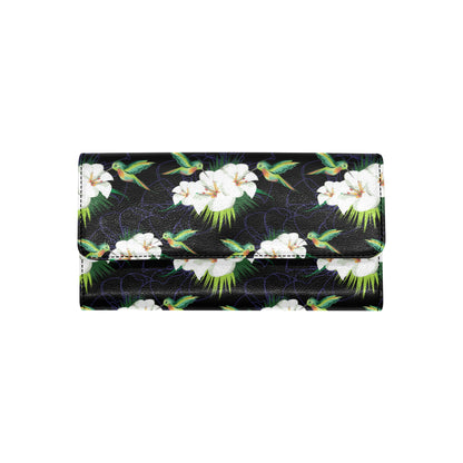 Hummingbird with Flower Pattern Print Design 03 Women's Trifold Wallet