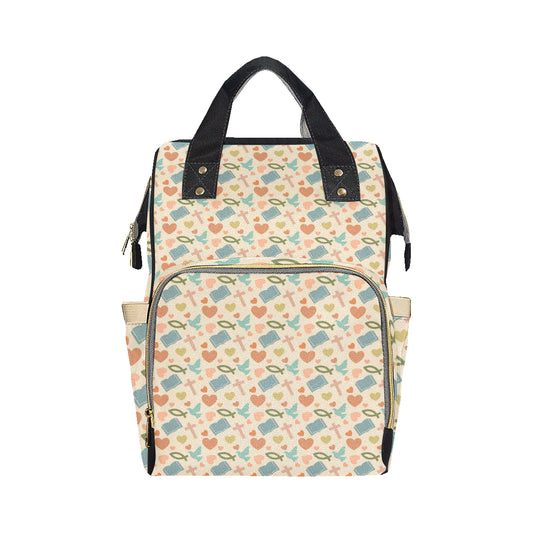 Christian Symbol Pattern Diaper Bag Backpack