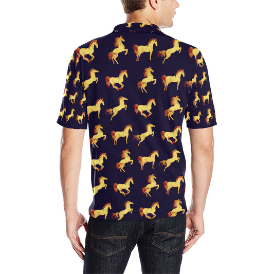 Gold Horse Pattern Men Polo Shirt
