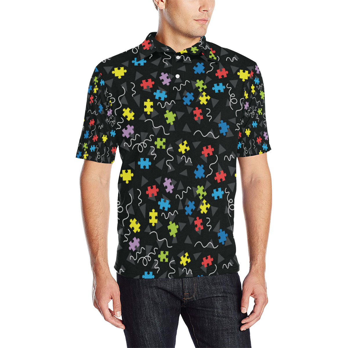 Autism Awareness Pattern Print Design 01 Men Polo Shirt