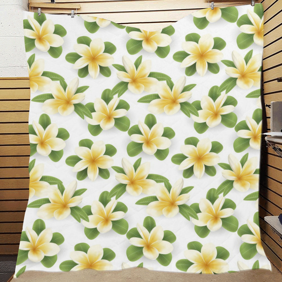 Yellow Plumeria Pattern Print Design PM012 Premium Quilt