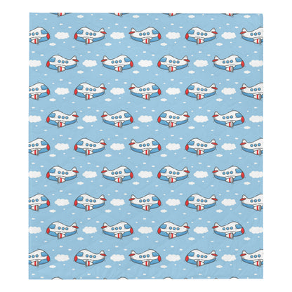 Airplane Cartoon Pattern Print Design 07 Premium Quilt