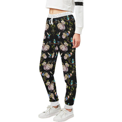 Hummingbird Flower Themed Print Unisex Sweatpants