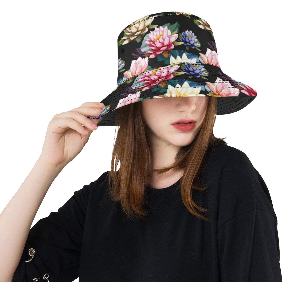 Water Lily Pattern Print Design WL02 Unisex Bucket Hat