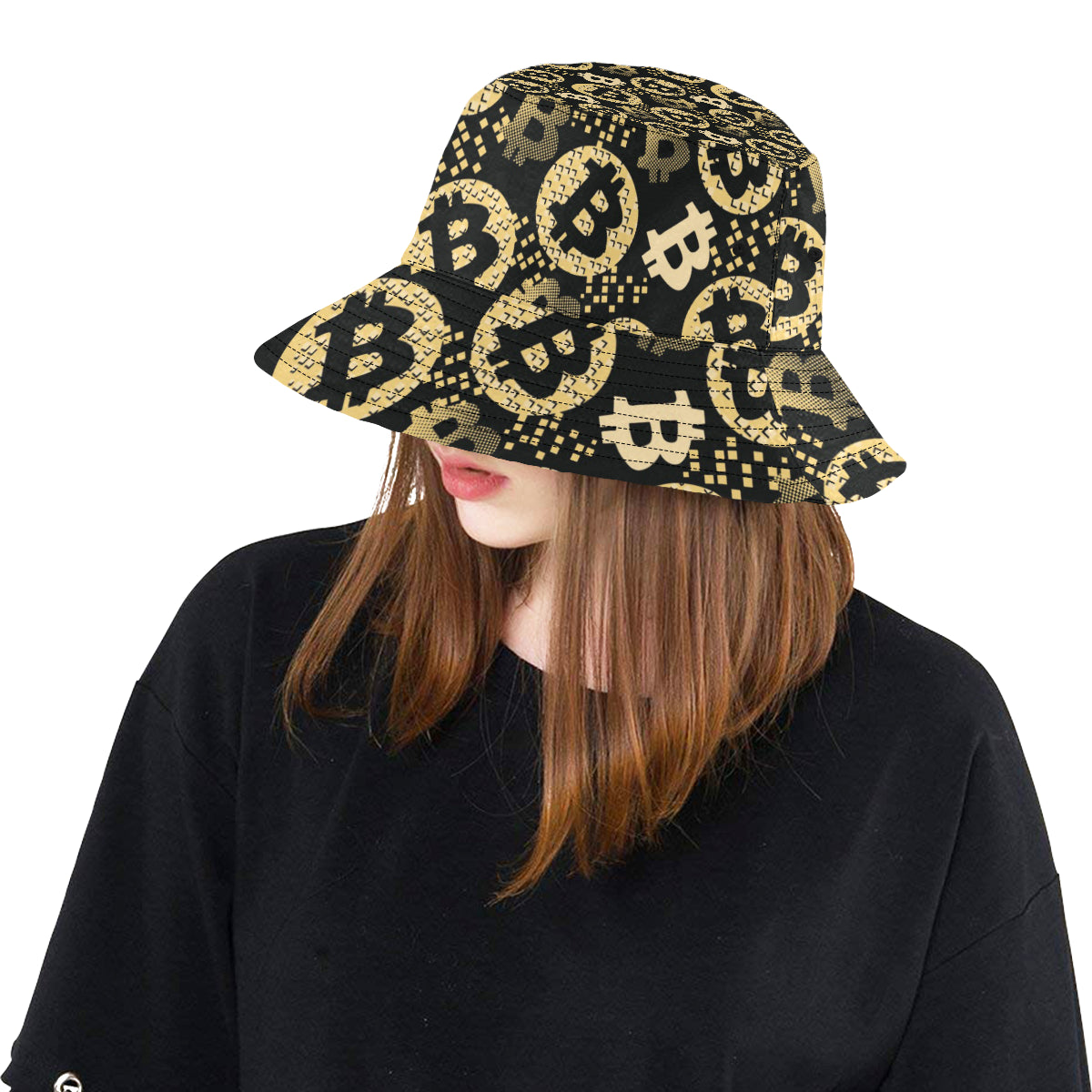 Bitcoin Pattern Print Design DO06 Unisex Bucket Hat