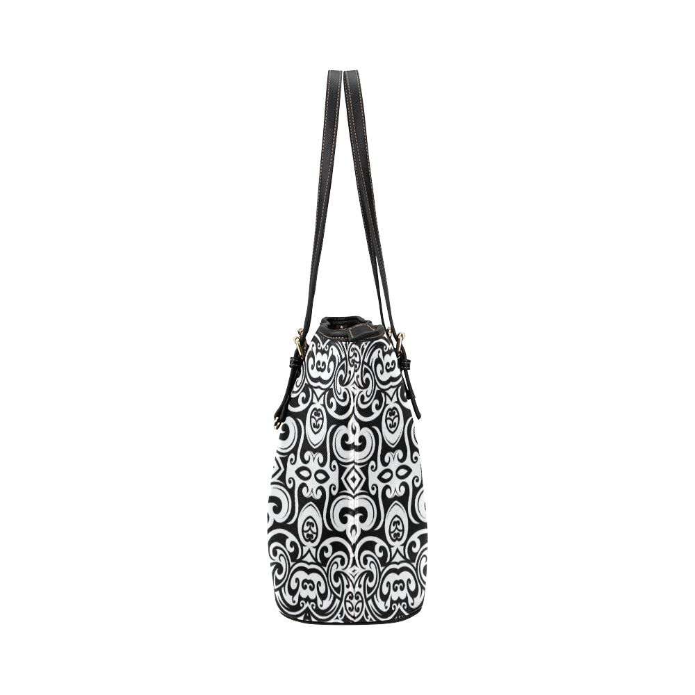 Polynesian Tattoo Pattern Leather Tote Bag
