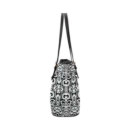 Polynesian Tattoo Pattern Leather Tote Bag
