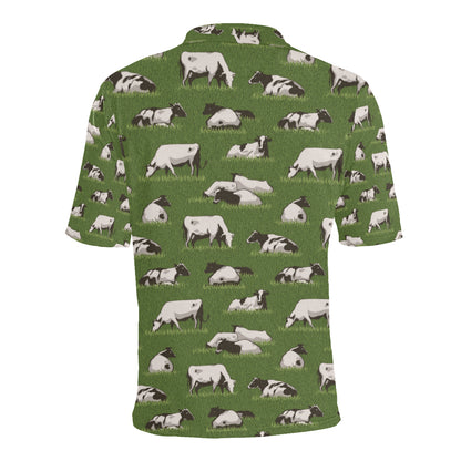 Cow on Grass Print Pattern Men Polo Shirt