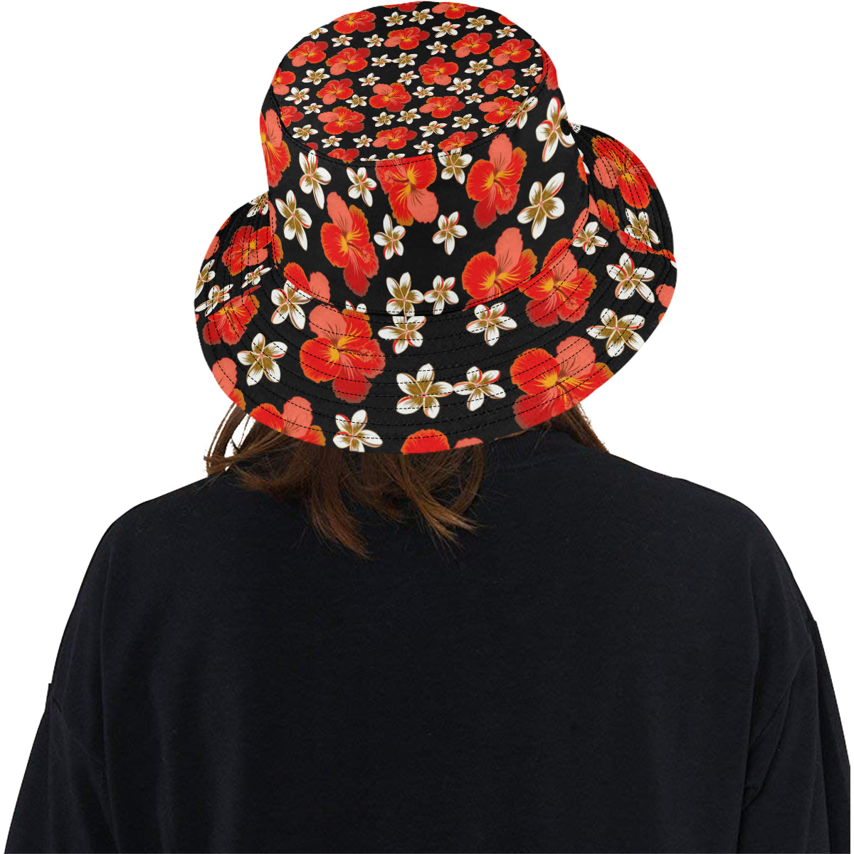 Red Hibiscus Pattern Print Design HB022 Unisex Bucket Hat