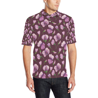 Peony Pattern Print Design PE010 Men Polo Shirt