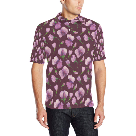 Peony Pattern Print Design PE010 Men Polo Shirt