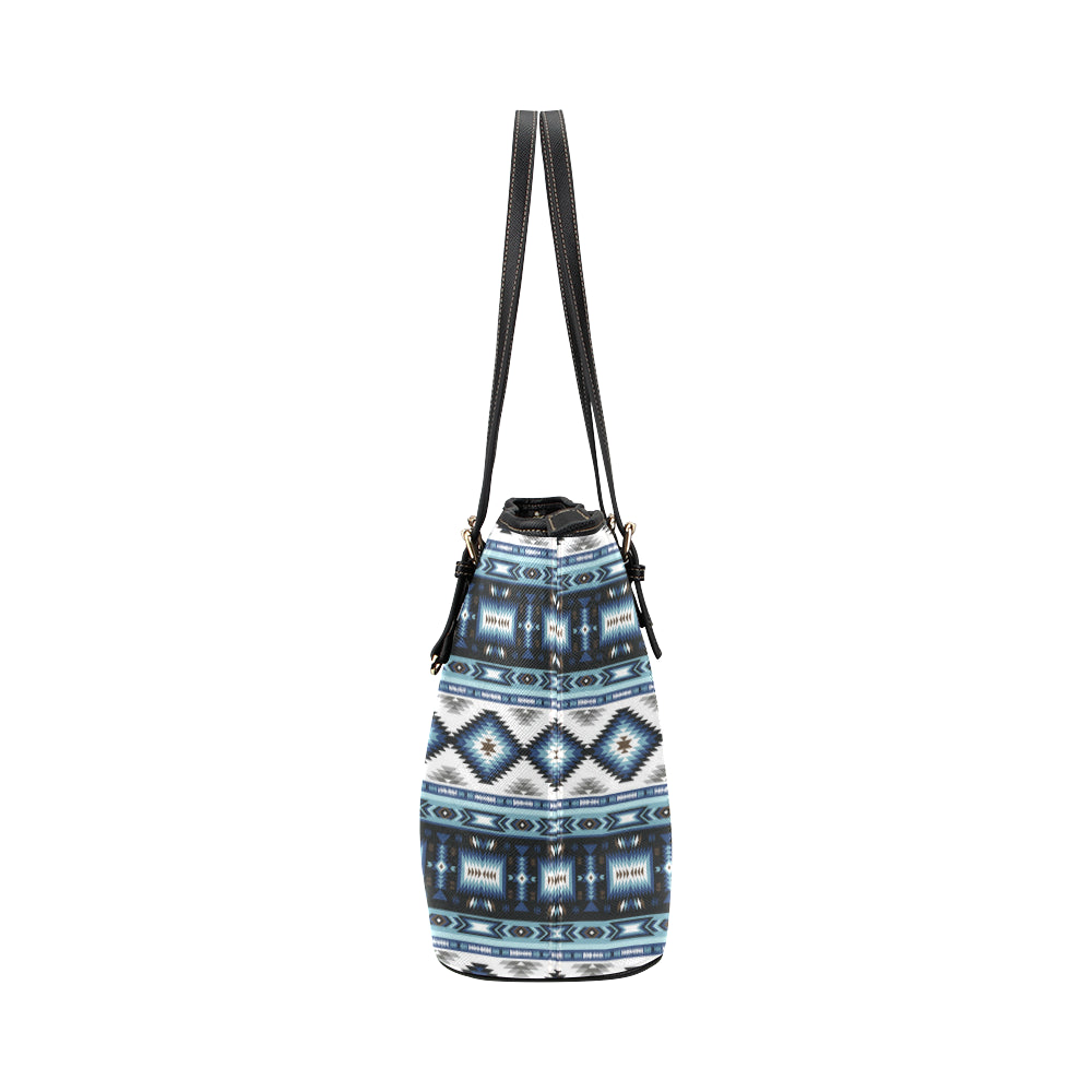 Navajo Dark Blue Print Pattern Leather Tote Bag