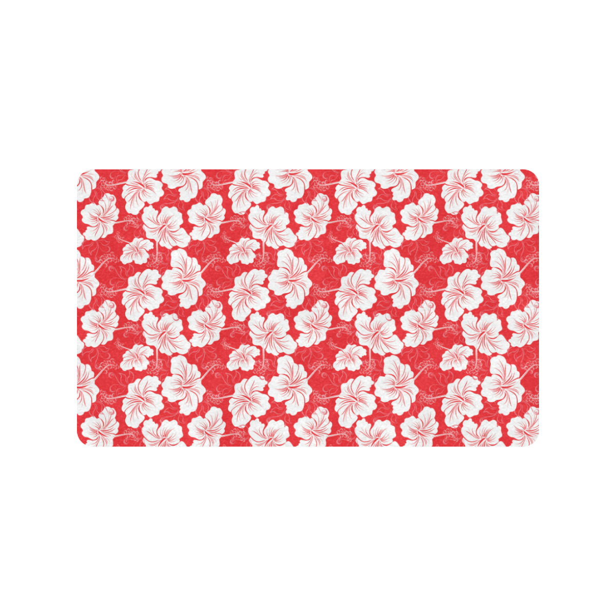 Flower Hawaiian Hibiscus Red Background Print Rubber Doormat