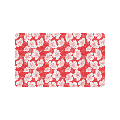 Flower Hawaiian Hibiscus Red Background Print Rubber Doormat