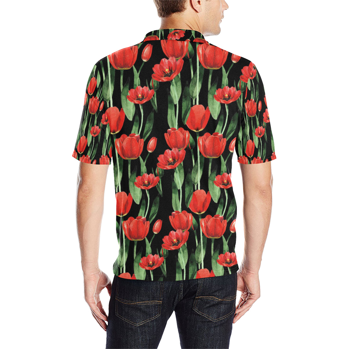 Tulip Red Pattern Print Design TP03 Men Polo Shirt