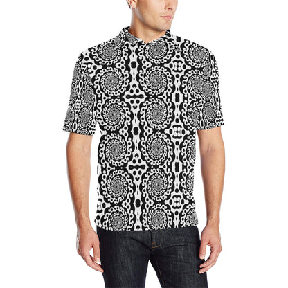 Yin Yang Spiral Design Print Men Polo Shirt