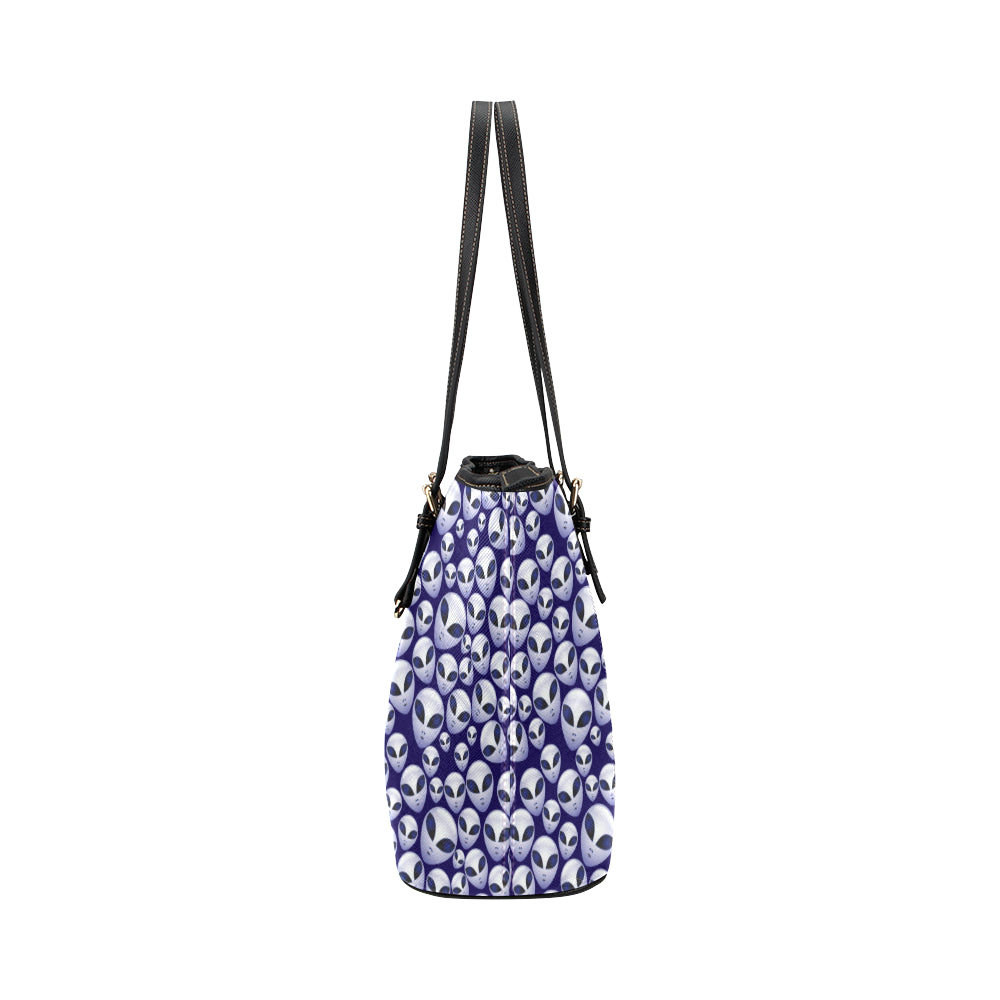 Alien Head Extraterrestrial Leather Tote Bag