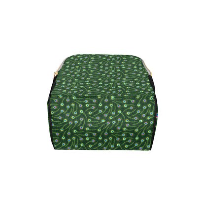 Peacock Feather Green Design Print Diaper Bag Backpack