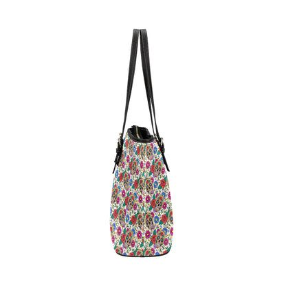 Sugar Skull Colorful Themed Print Leather Tote Bag