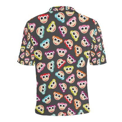 Monkey Head Design Themed Print Men Polo Shirt