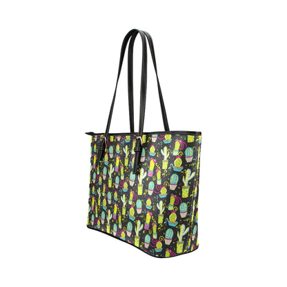 Cactus Neon Style Print Pattern Leather Tote Bag