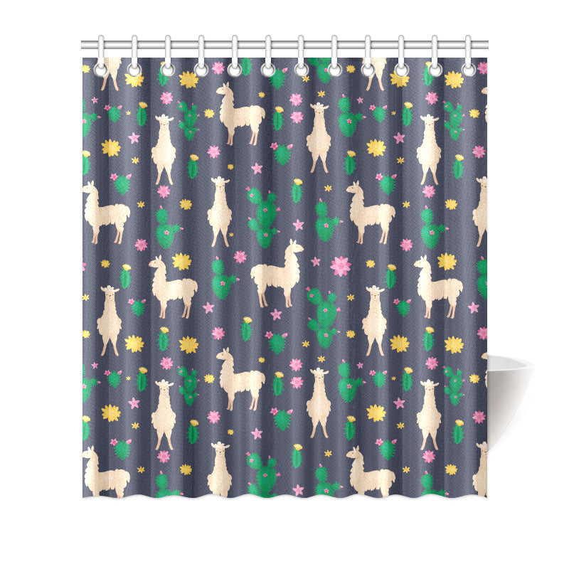 Llama Cactus Pattern Print Design 012 Shower Curtain