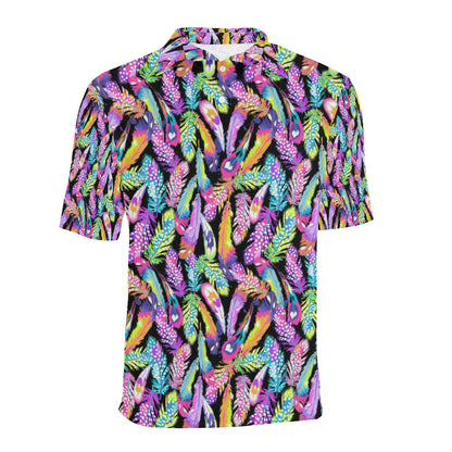 Neon Feather Pattern Print Design A02 Men Polo Shirt