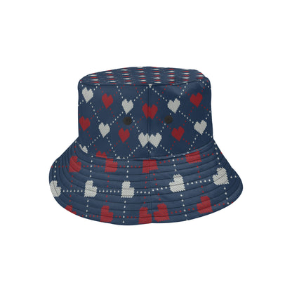 Heart Knit Pattern Print Design HE05 Unisex Bucket Hat