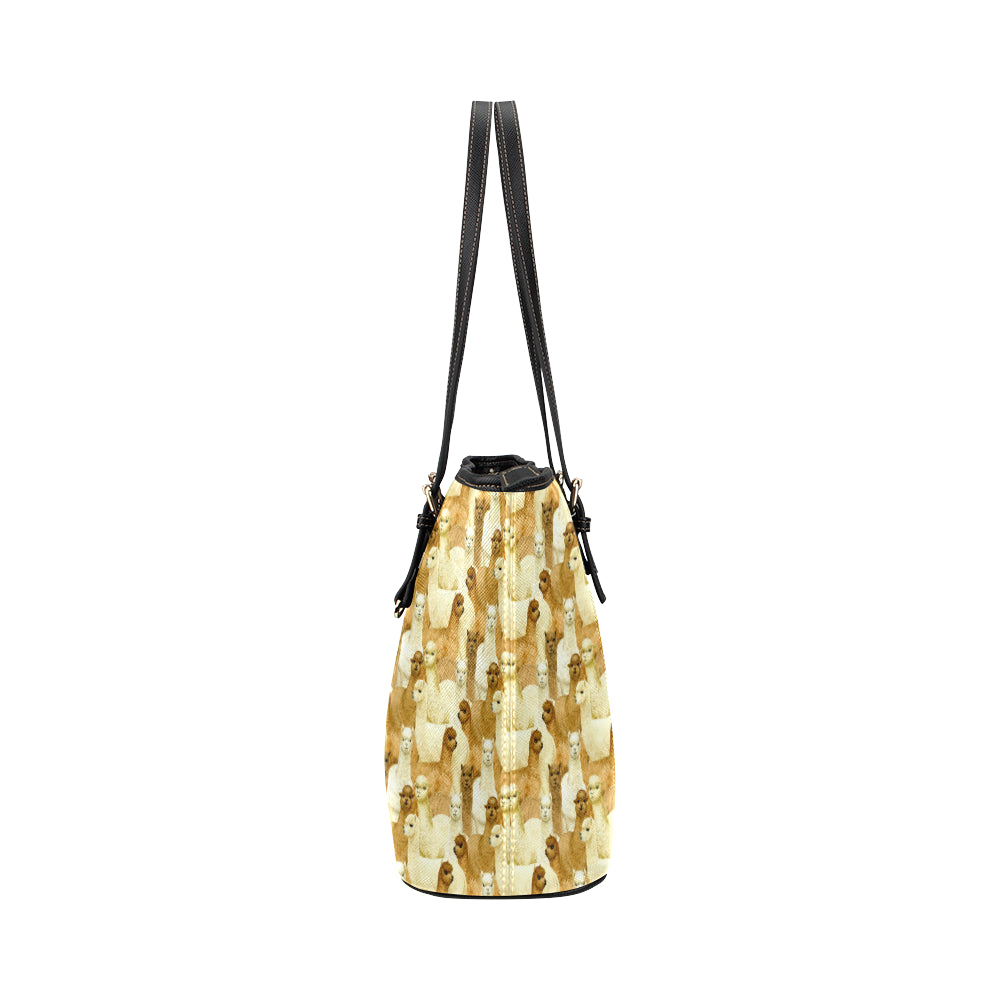 Alpaca Watercolor Design Themed Print Leather Tote Bag