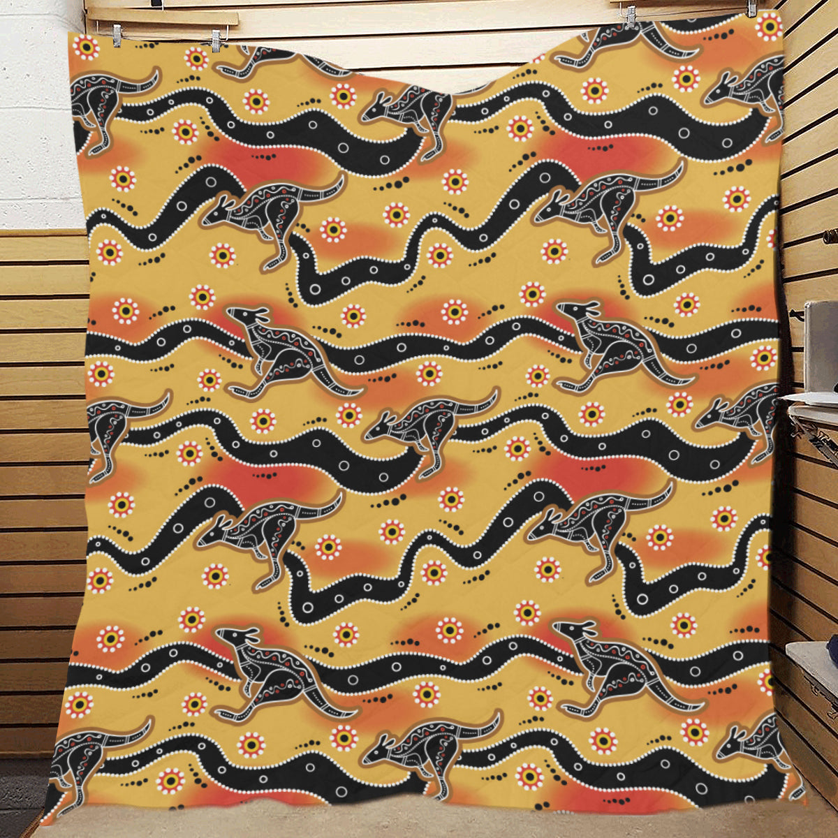 Kangaroos Aboriginal  Pattern Print Design 06 Premium Quilt
