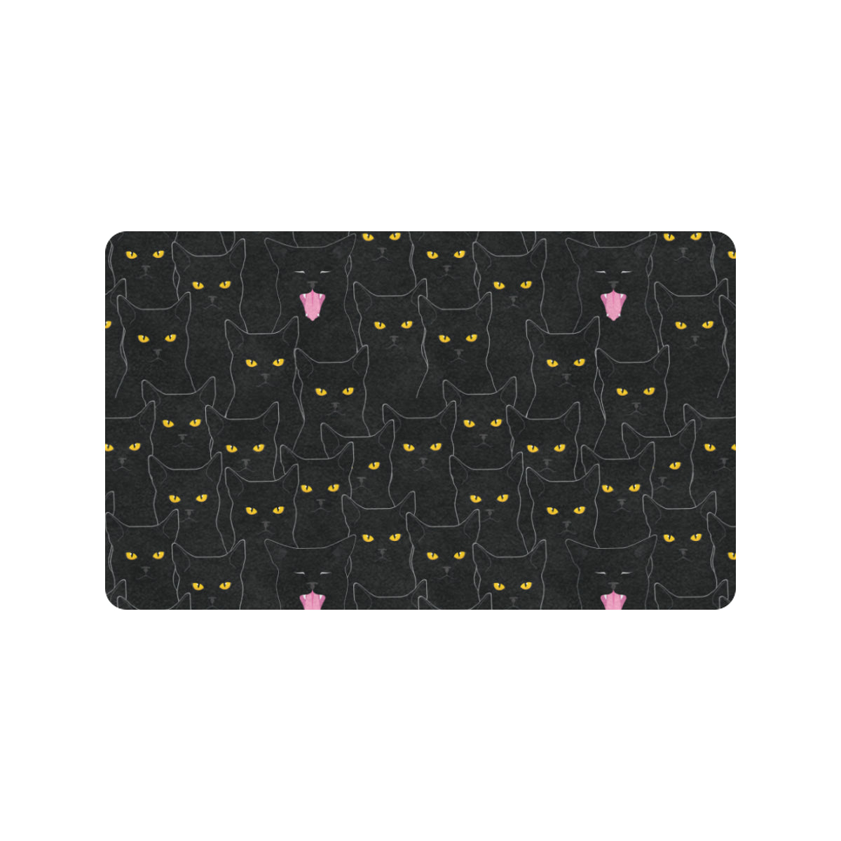 Black Cat Yellow Eyes Print Pattern Rubber Doormat