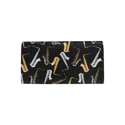 Saxophone Pattern Print Design 01 Women's Trifold Wallet