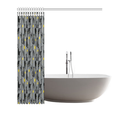 Black Cat Yellow Yarn Print Pattern Shower Curtain