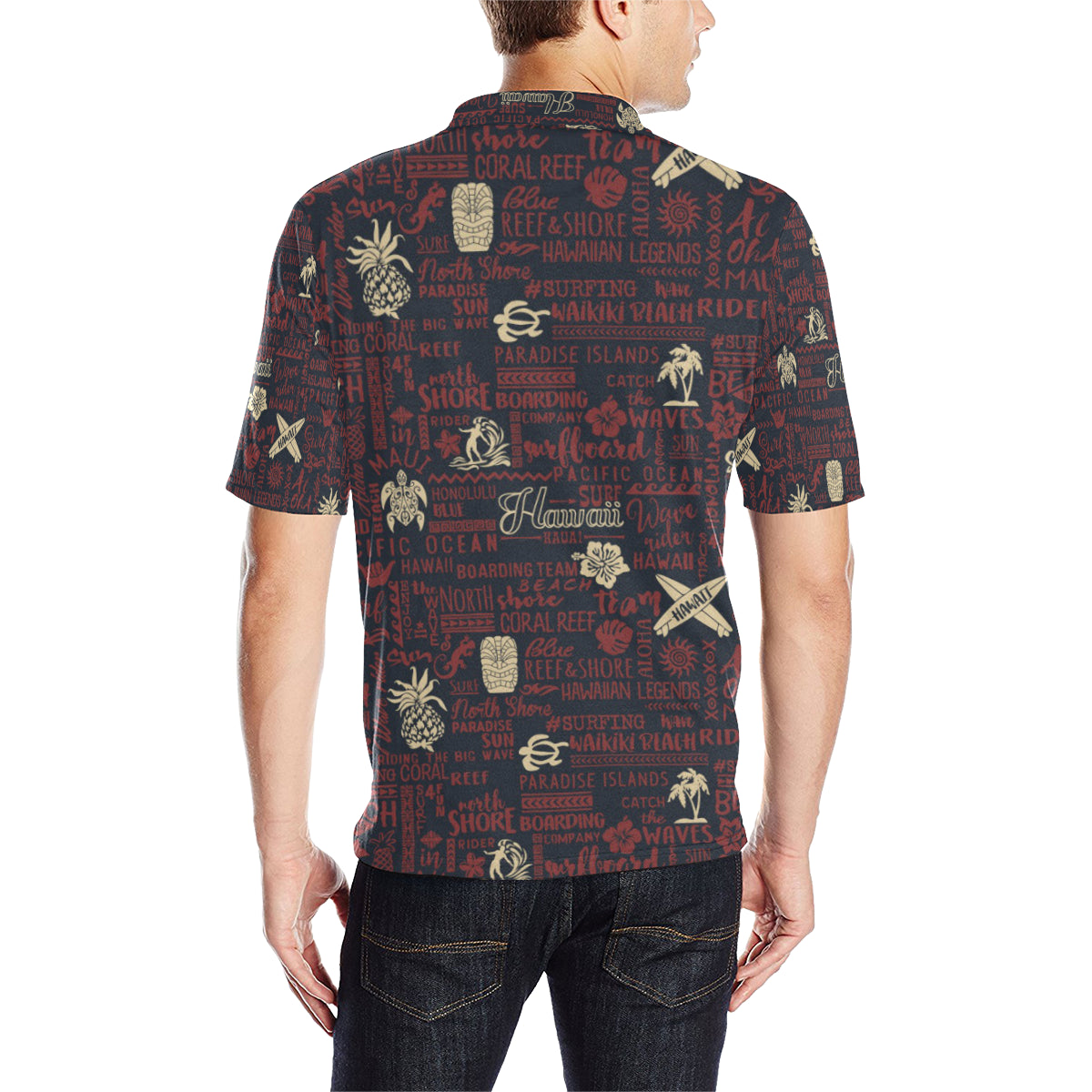 Hawaiian Themed Pattern Print Design H017 Men Polo Shirt