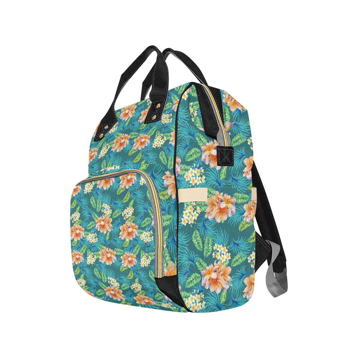 Plumeria Tropical Flower Design Print Diaper Bag Backpack