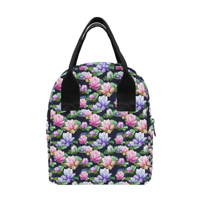 Lotus Flower Print Design Insulated Lunch Bag