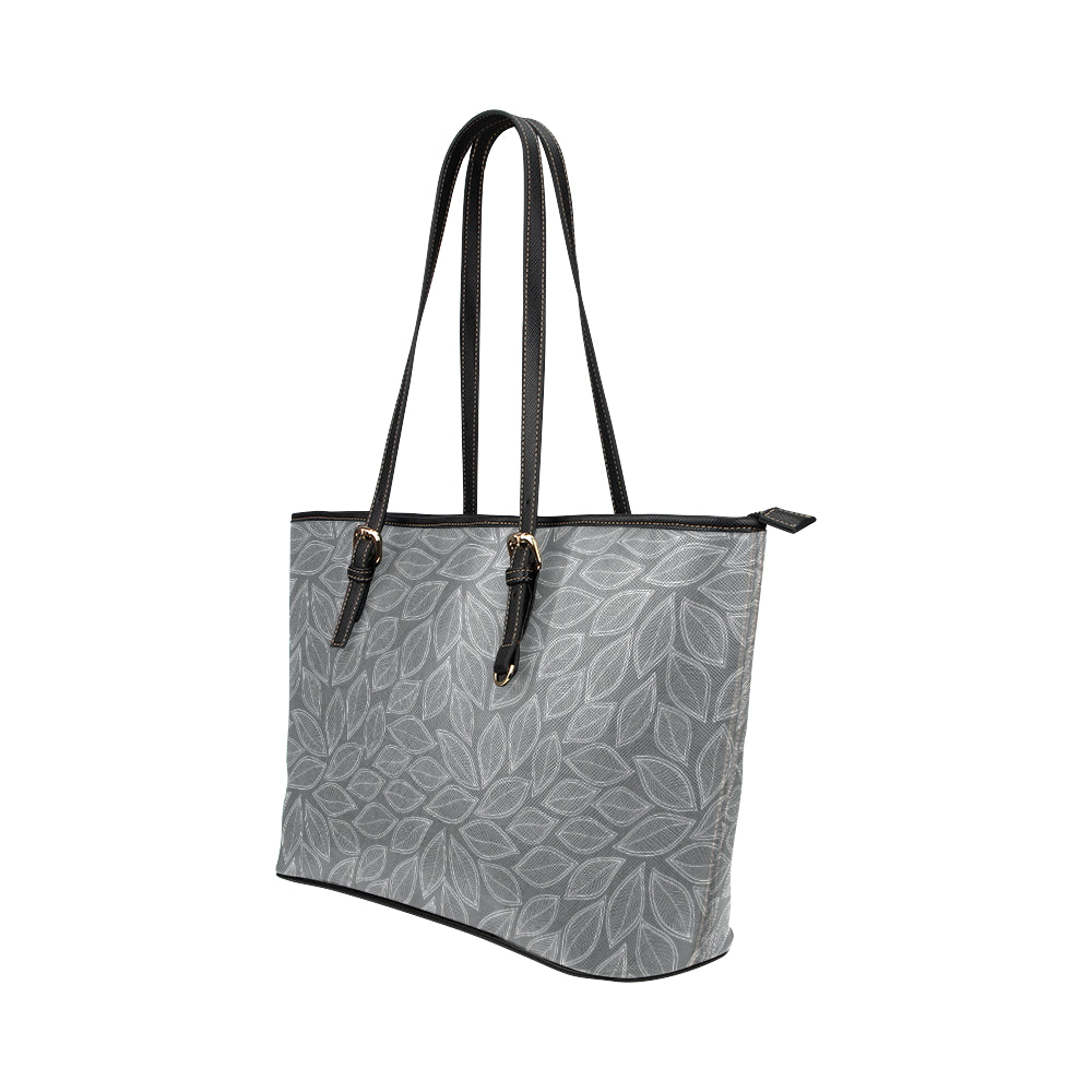 Elm Leave Grey Print Pattern Leather Tote Bag