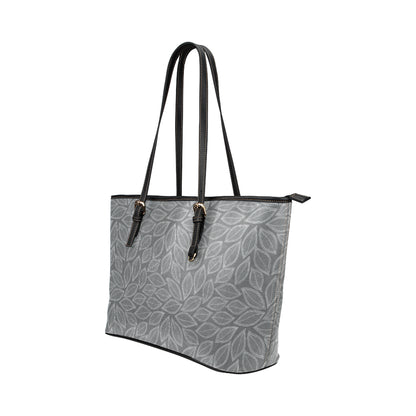 Elm Leave Grey Print Pattern Leather Tote Bag