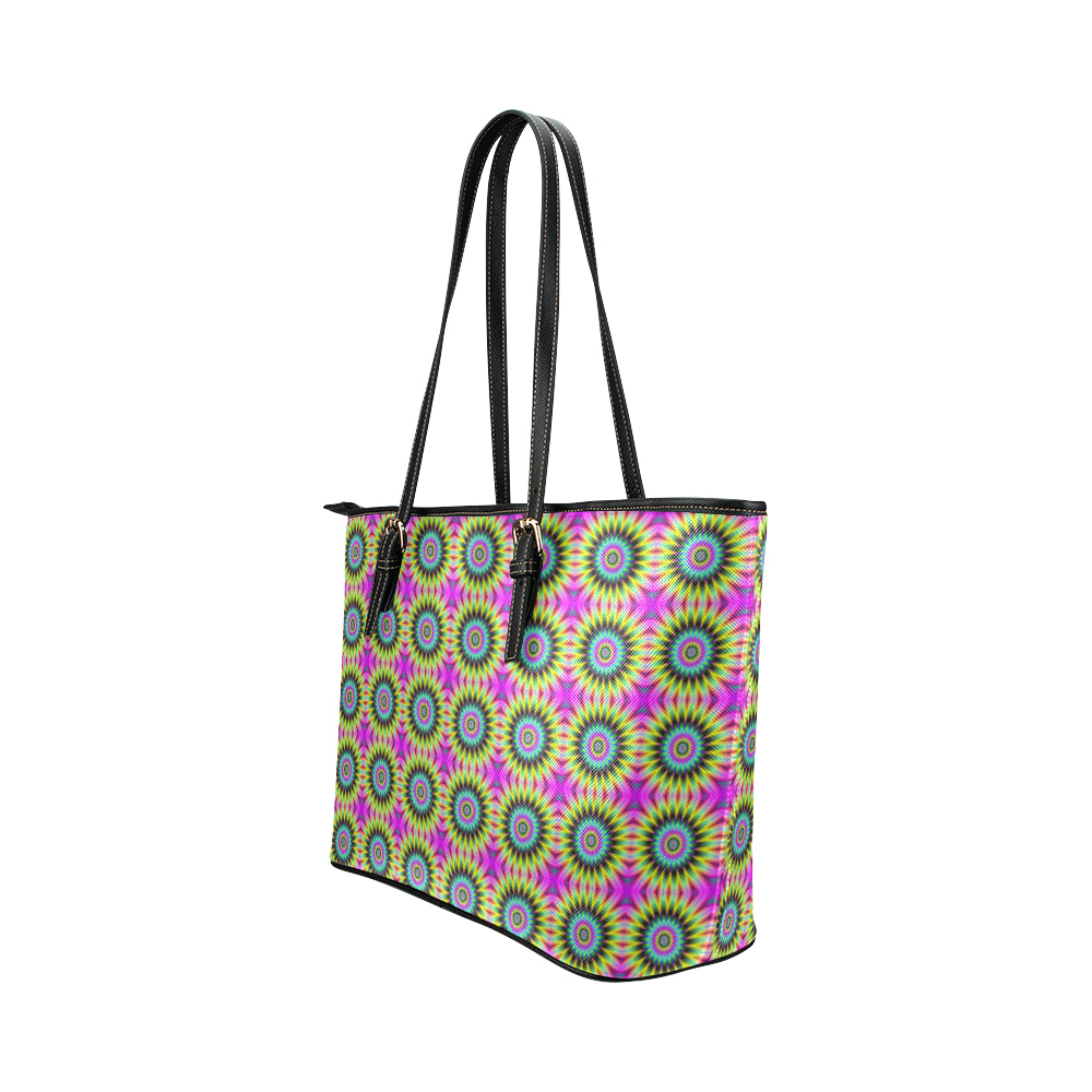 Optical illusion Flower Rainbow Style Leather Tote Bag