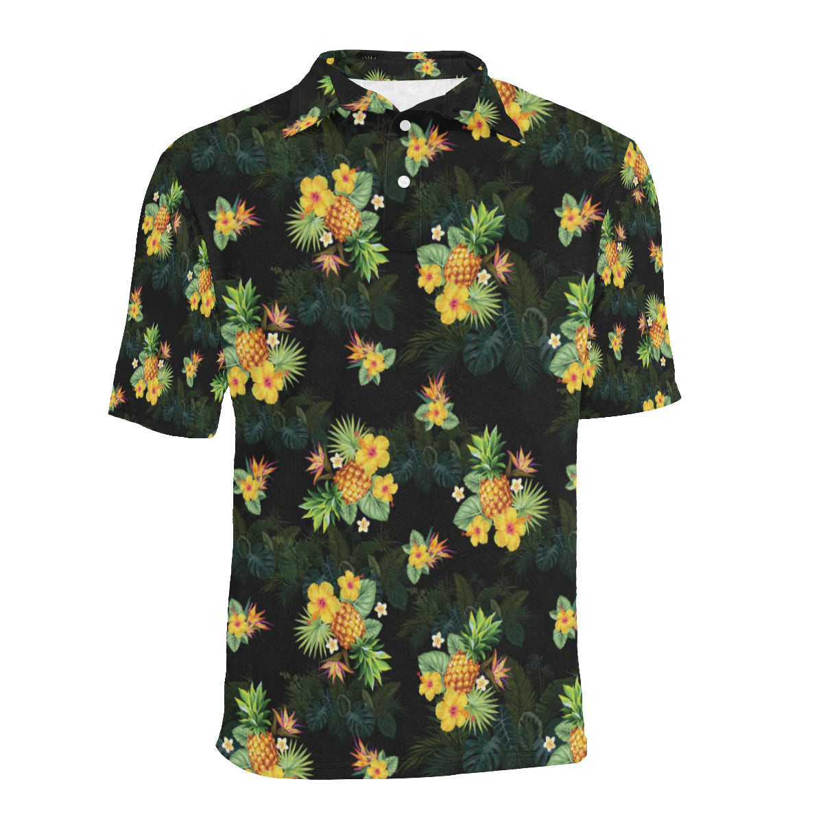 Pineapple Tropical Flower Print Pattern Men Polo Shirt