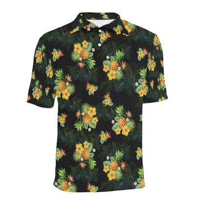 Pineapple Tropical Flower Print Pattern Men Polo Shirt